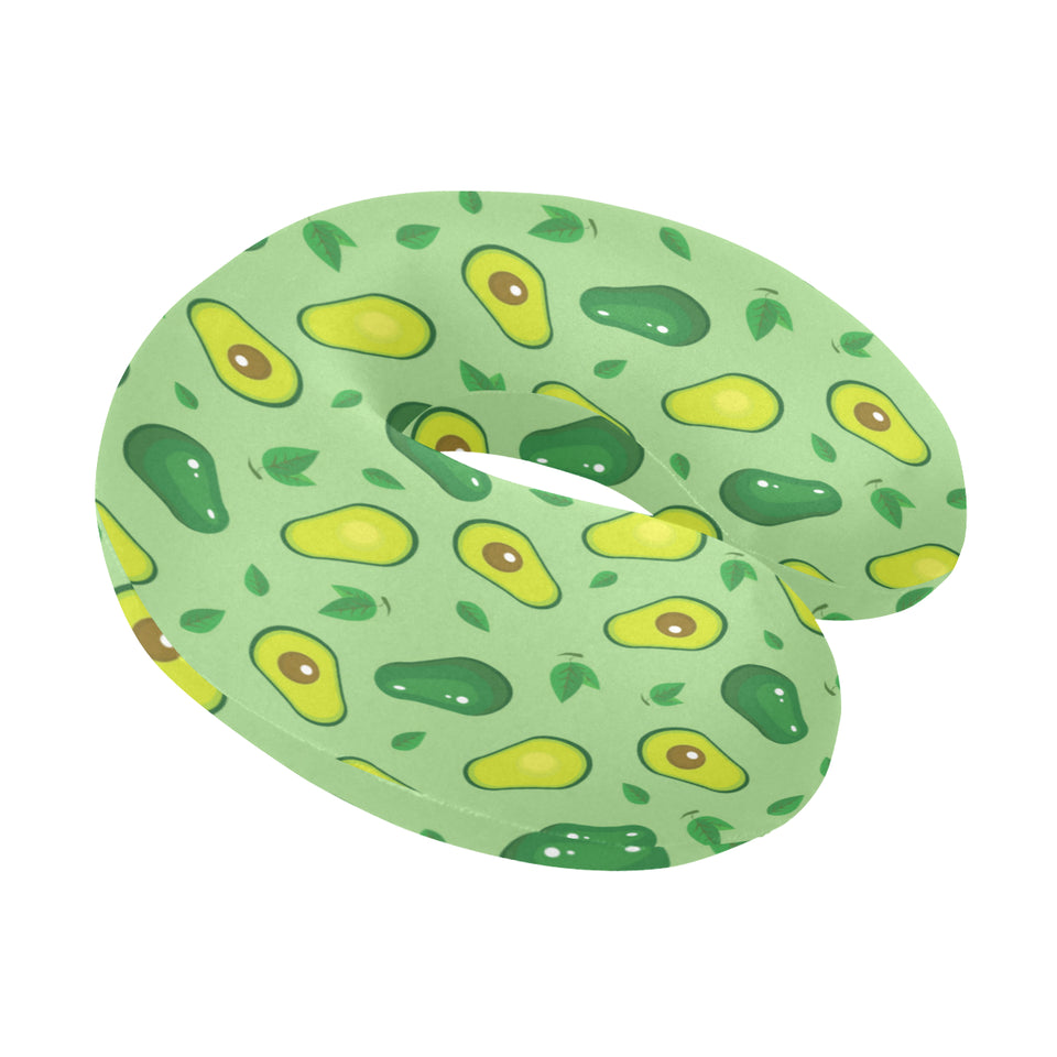 Avocado pattern green background U-Shaped Travel Neck Pillow
