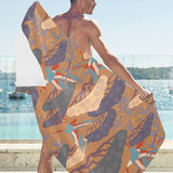 Bonsai bamboo stork japanese pattern brown theme Beach Towel