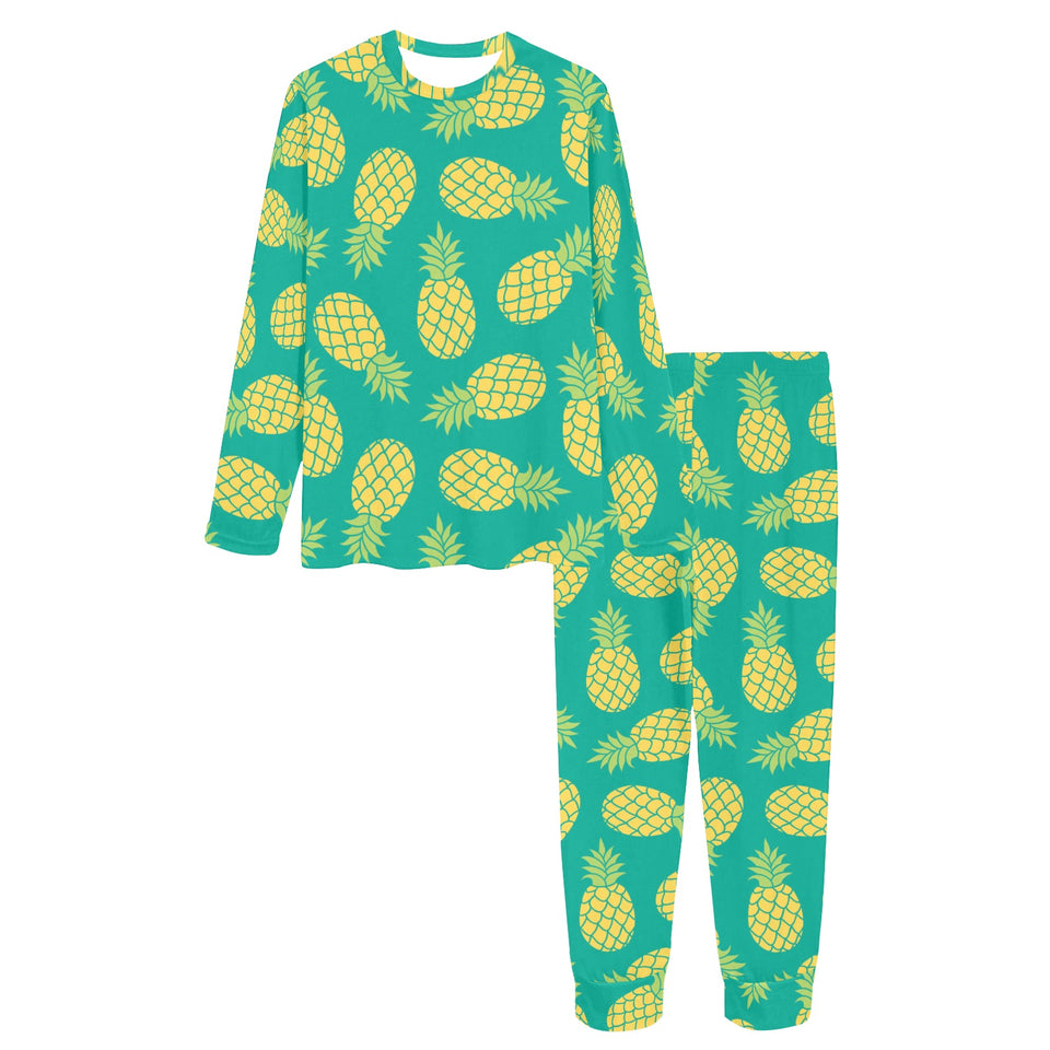 Pineapples pattern green background Women's All Over Print Pajama Set