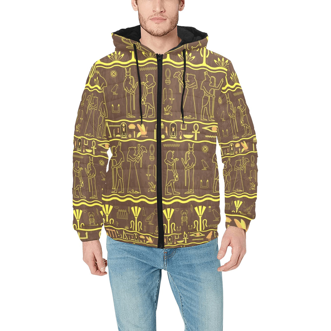 Egypt Hieroglyphics Pattern Print Design 03 Men's Padded Hooded Jacket