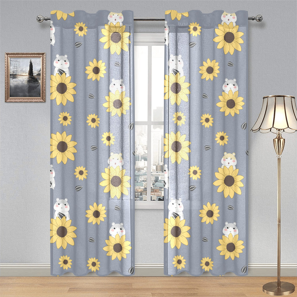 Cute hamster sunflower pattern background Gauze Curtain