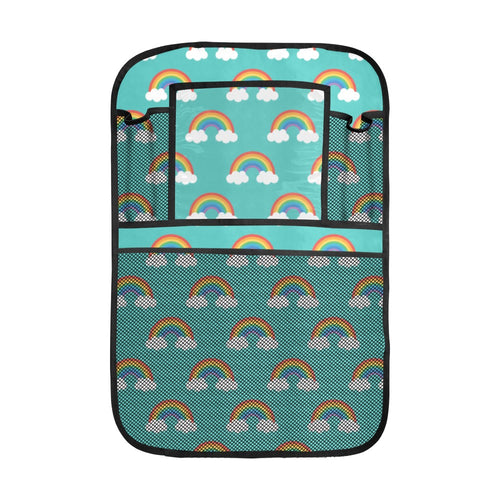 Rainbow pattern green background Car Seat Back Organizer