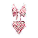 Lips Pattern Print Design 05 Chest Bowknot High Waisted Bikini Swimsuit