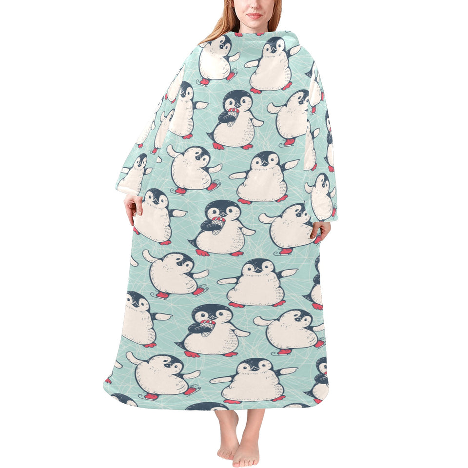 Cute Penguin pattern Blanket Robe with Sleeves