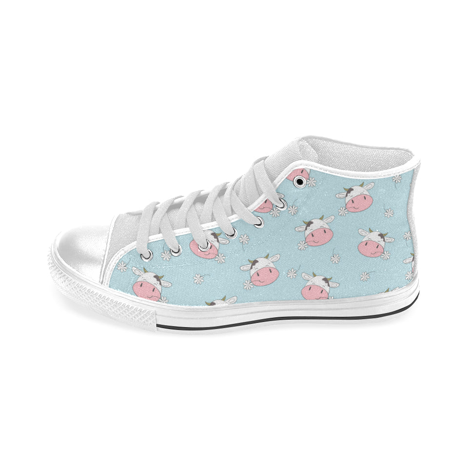 Cute cow flower pattern Men's High Top Canvas Shoes White