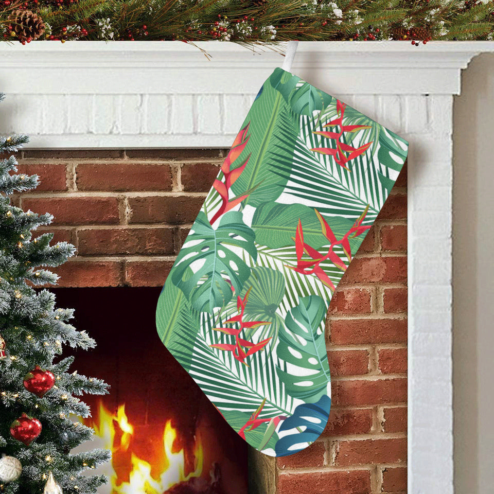 heliconia palm and monstera leaves pattern Christmas Stocking