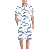 Dolphins pattern dotted background Men's V-Neck Short Pajama Set