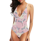 Japanese crane rose pattern Women's One-Piece Swimsuit
