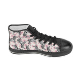 Zebra pink flower background Women's High Top Canvas Shoes Black