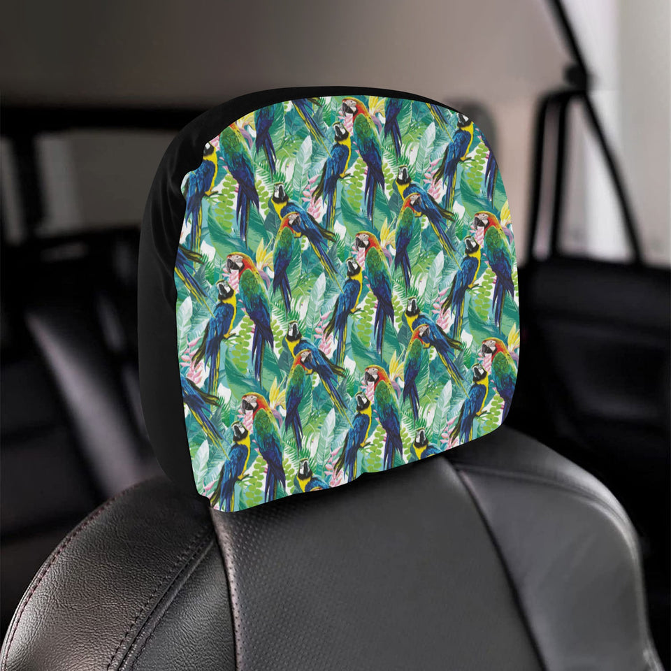 Colorful parrot exotic flower leaves Car Headrest Cover