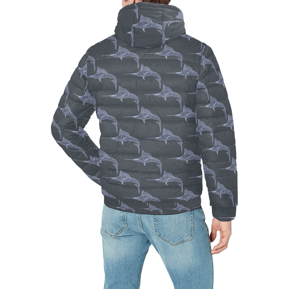 Swordfish Pattern Print Design 03 Men's Padded Hooded Jacket