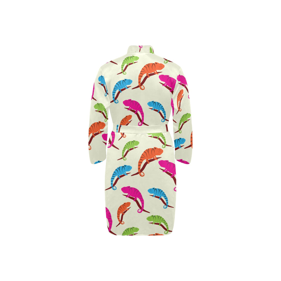 Colorful Chameleon lizard pattern Men's Long Sleeve Belted Night Robe