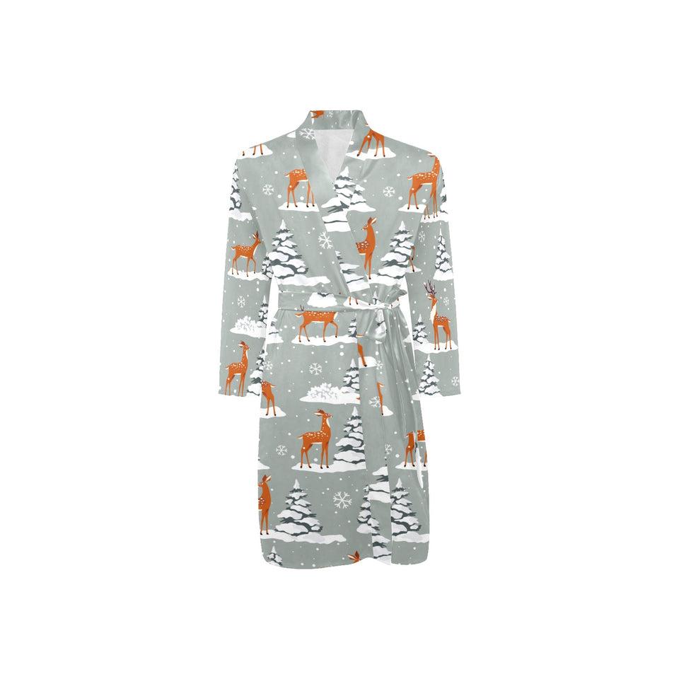 Beautiful deers Winter Christmas Men's Long Sleeve Belted Night Robe