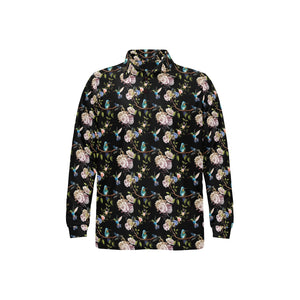 Hummingbird Pattern Print Design 03 Men's Long Sleeve Polo Shirt