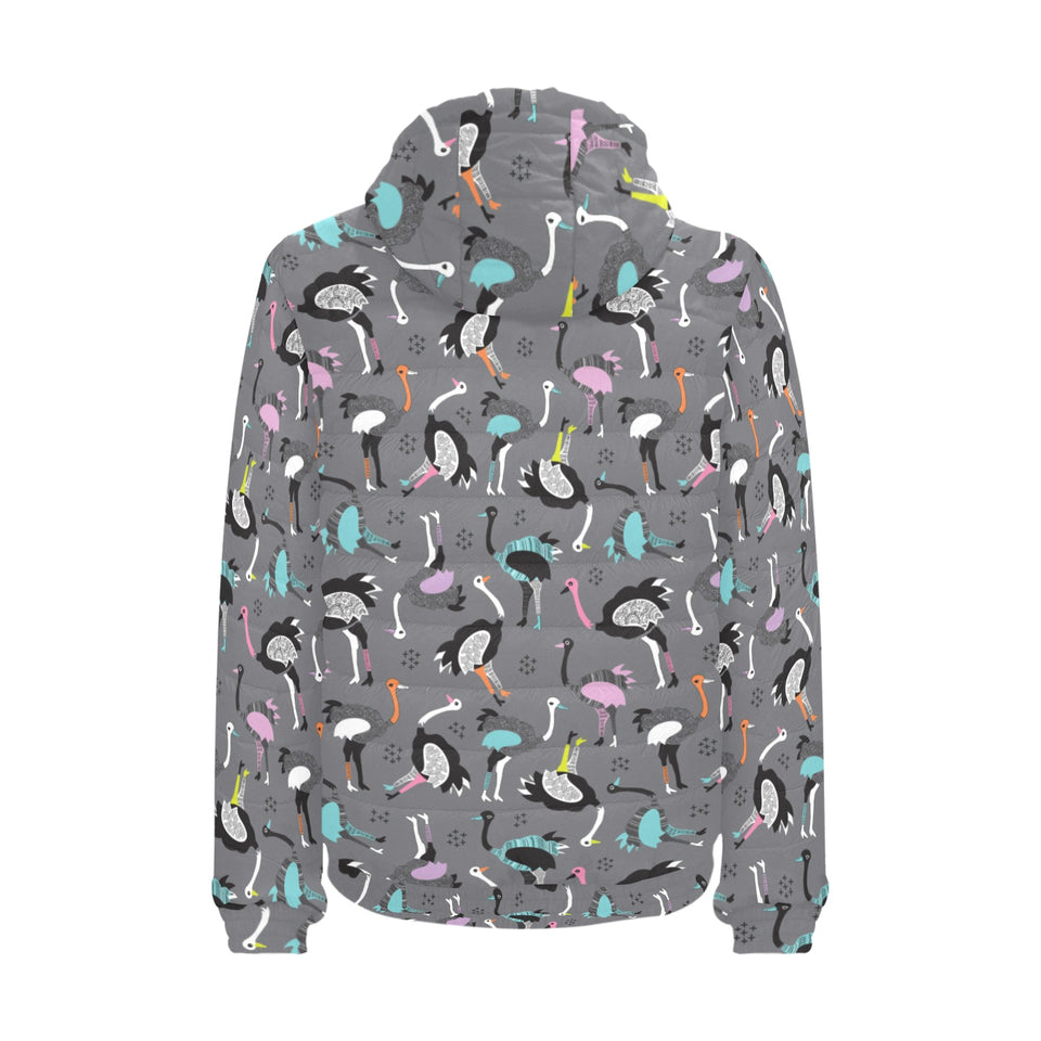Ostrich Pattern Print Design 01 Men's Padded Hooded Jacket