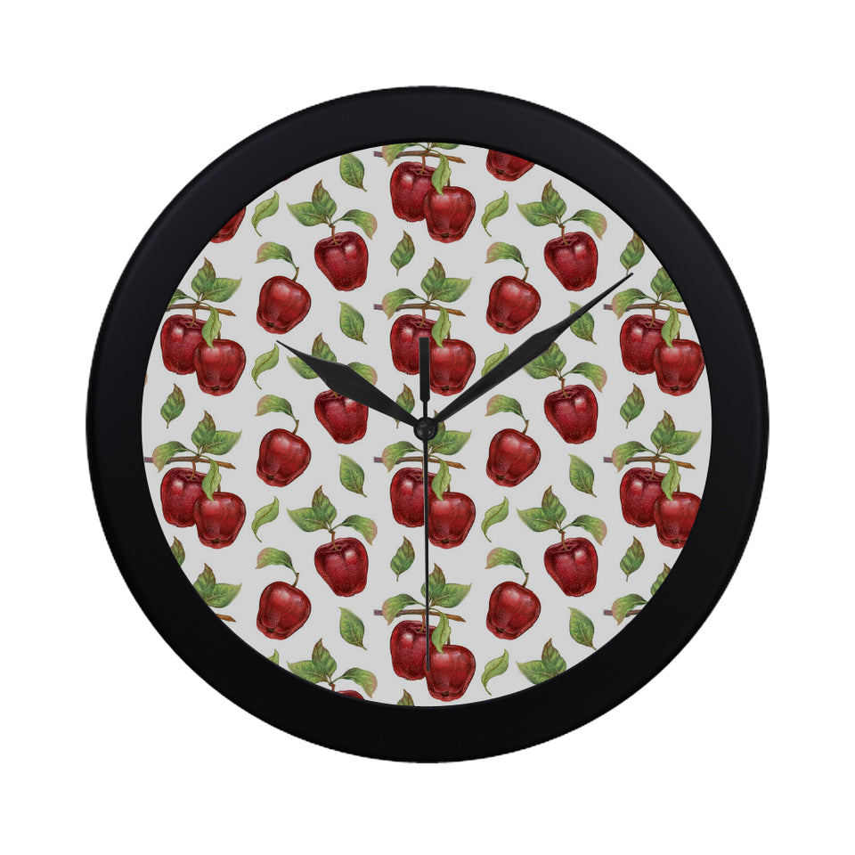 Red apples pattern Elegant Black Wall Clock