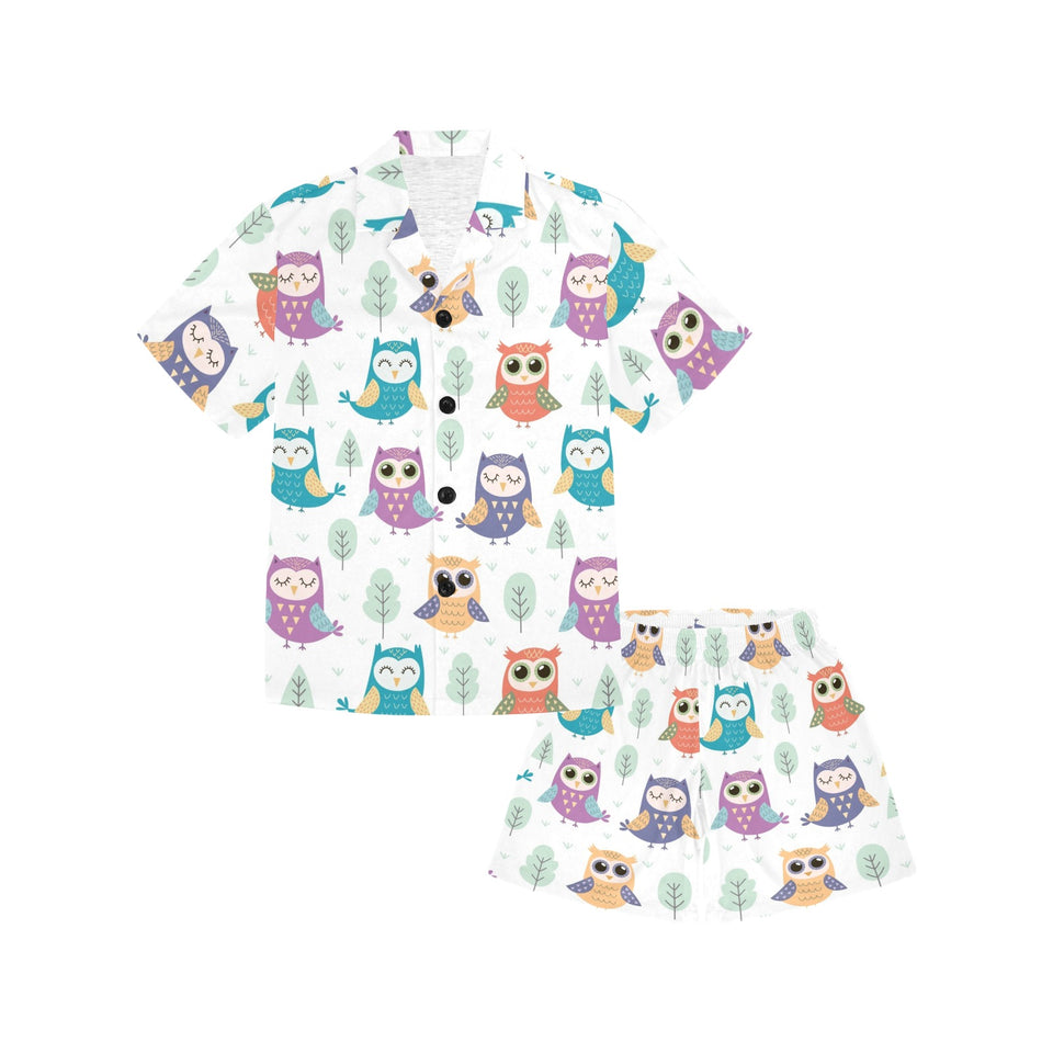 Cute owl pattern Kids' Boys' Girls' V-Neck Short Pajama Set