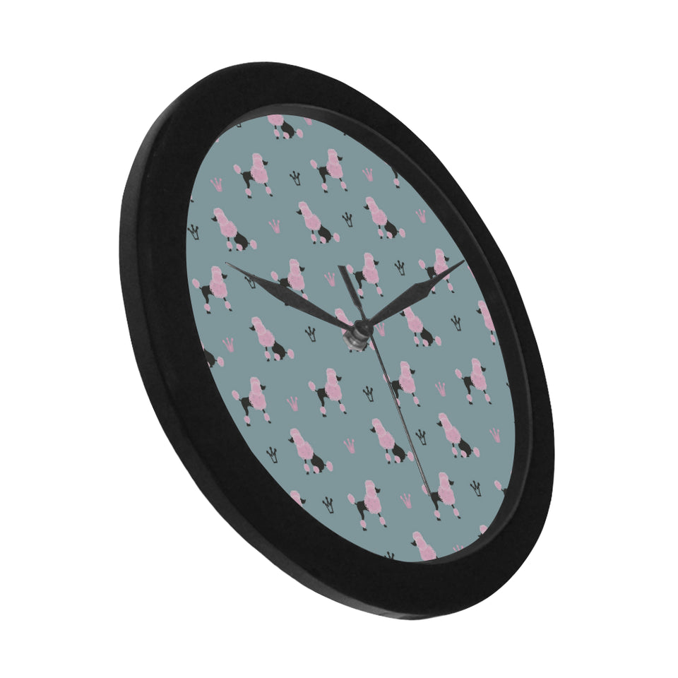 poodle dog pattern Elegant Black Wall Clock