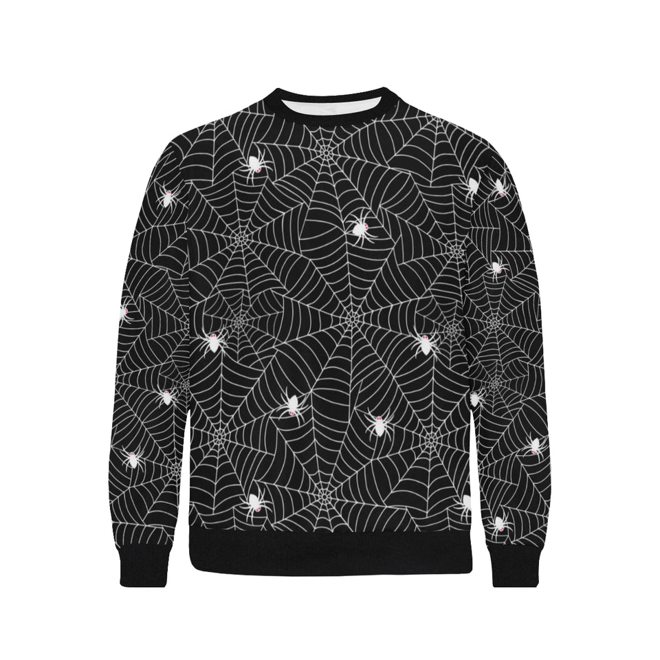 Spider web design pattern Black background white c Men's Crew Neck Sweatshirt