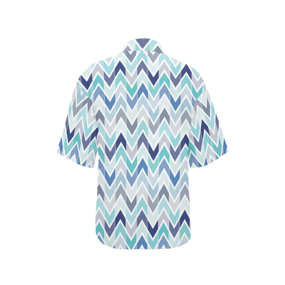zigzag  chevron blue pattern Women's All Over Print Hawaiian Shirt