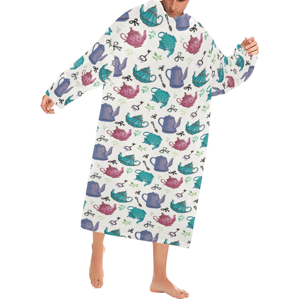 Tea pots Pattern Print Design 05 Blanket Robe with Sleeves