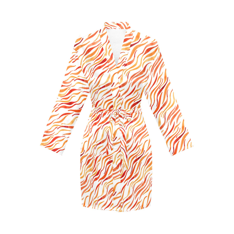 Fire flame watercolor pattern Women's Long Sleeve Belted Night Robe