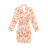 Fire flame watercolor pattern Women's Long Sleeve Belted Night Robe