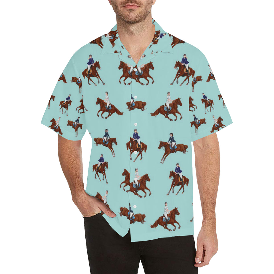 Horses running horses rider pattern Men's All Over Print Hawaiian Shirt