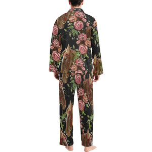 Horse head wild roses pattern Men's Long Pajama Set