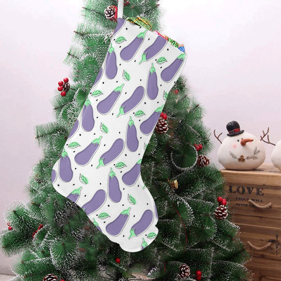 Eggplant Pattern Print Design 05 Christmas Stocking
