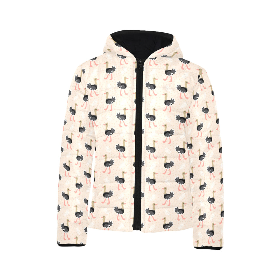 Ostrich Pattern Print Design 05 Kids' Boys' Girls' Padded Hooded Jacket