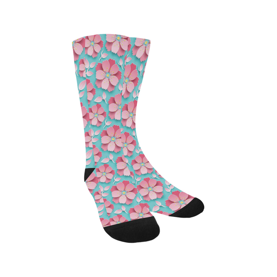 3D sakura cherry blossom pattern Crew Socks