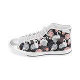 white swan blooming flower pattern Women's High Top Canvas Shoes White