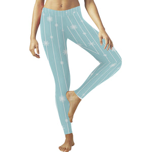 Snowflake pattern blue stripe background Women's Legging Fulfilled In US