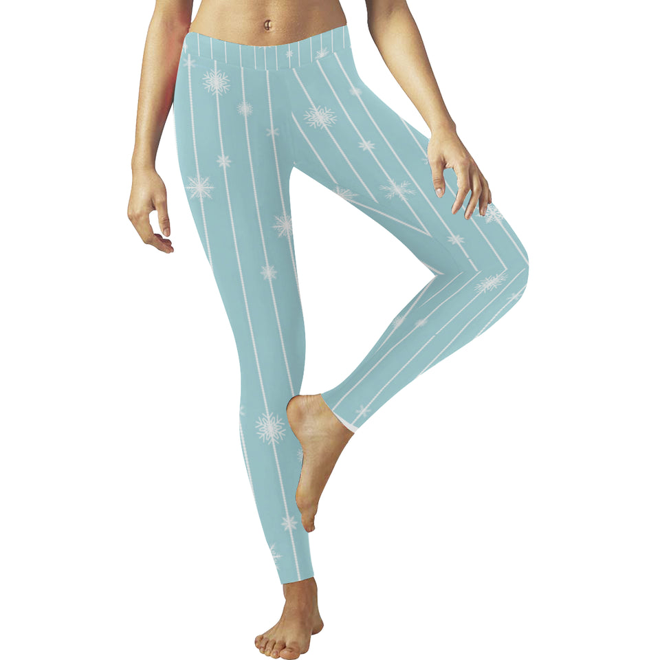 Snowflake pattern blue stripe background Women's Legging Fulfilled In US