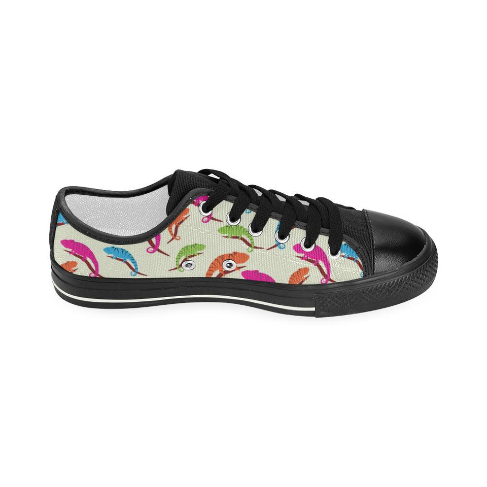 Colorful Chameleon lizard pattern Kids' Boys' Girls' Low Top Canvas Shoes Black