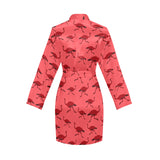 Ostrich Pattern Print Design 03 Women's Long Sleeve Belted Night Robe