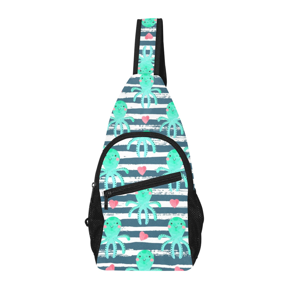 Cute octopuses heart striped background All Over Print Chest Bag