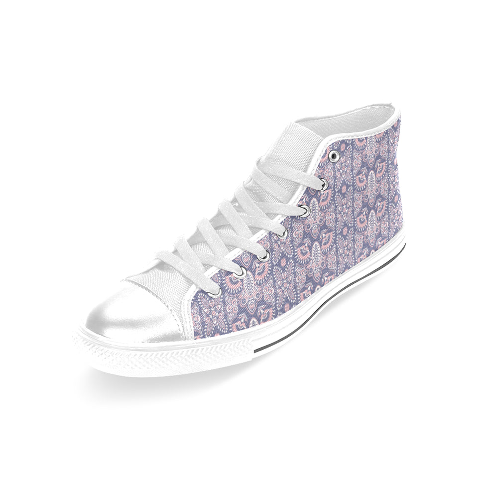 Indian Batik Style pattern Women's High Top Canvas Shoes White