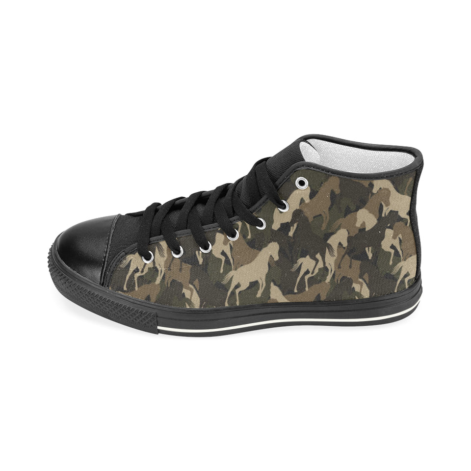 Horse Camouflage Pattern Women's High Top Canvas Shoes Black
