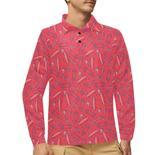 Skate Board Pattern Print Design 01 Men's Long Sleeve Polo Shirt