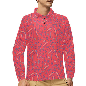 Skate Board Pattern Print Design 01 Men's Long Sleeve Polo Shirt
