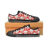 Cute Maneki neko cat red background Men's Low Top Canvas Shoes Black