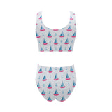 Sailboat anchor pattern Chest Bowknot High Waisted Bikini Swimsuit