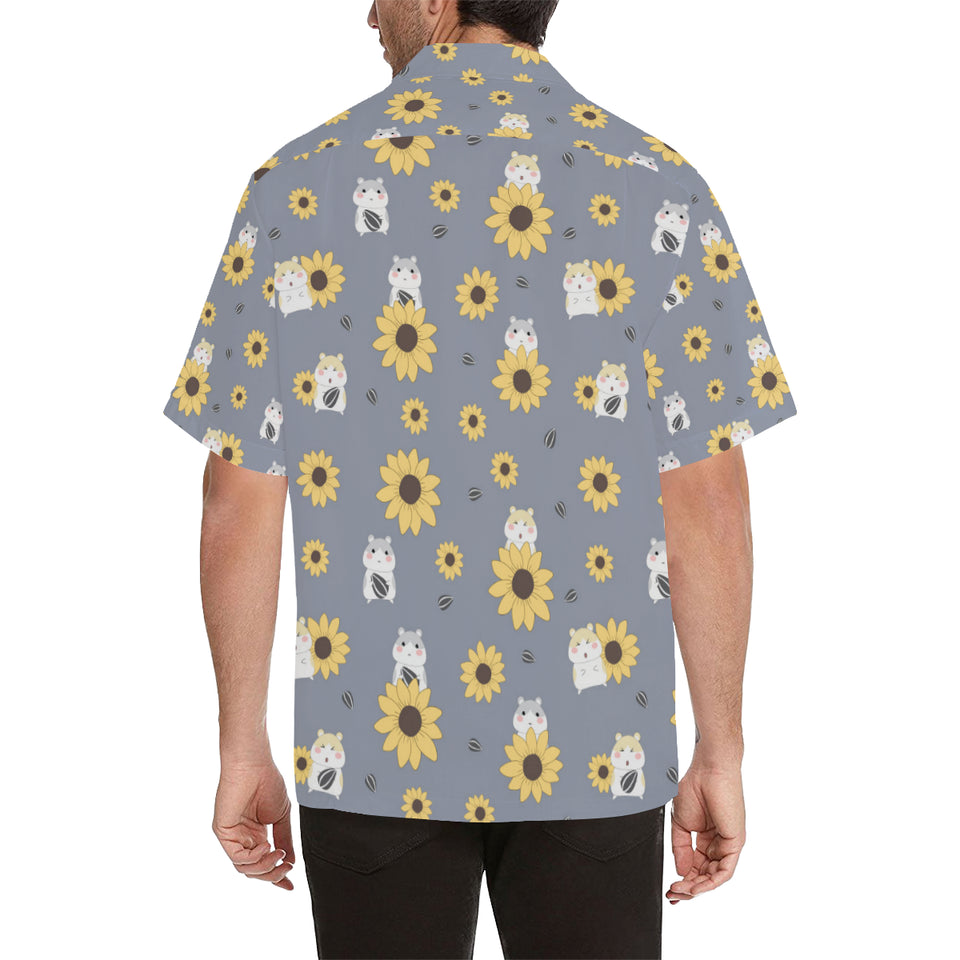 Cute hamster sunflower pattern background Men's All Over Print Hawaiian Shirt