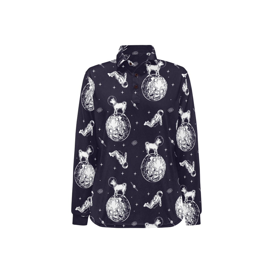 Chihuahua space helmet. astronaut pattern Women's Long Sleeve Polo Shirt