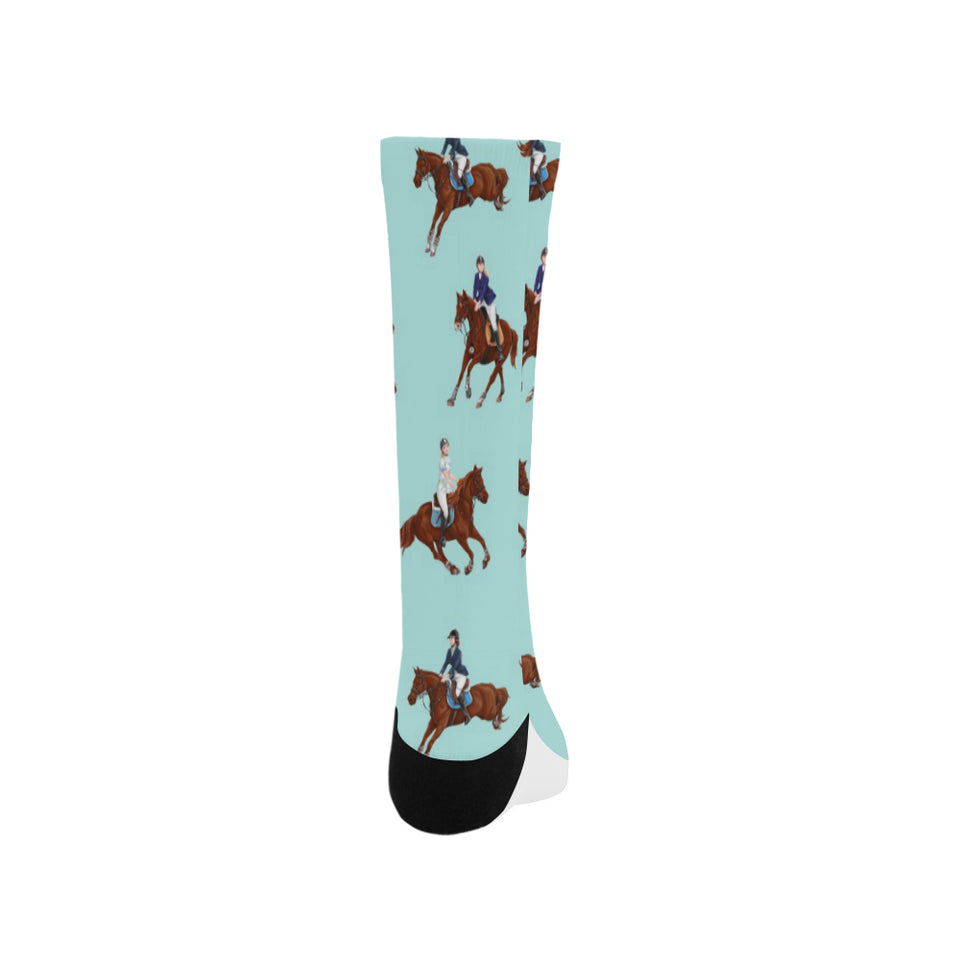 Horses running horses rider pattern Crew Socks