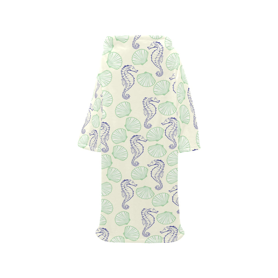 Seahorse shell pattern Blanket Robe with Sleeves