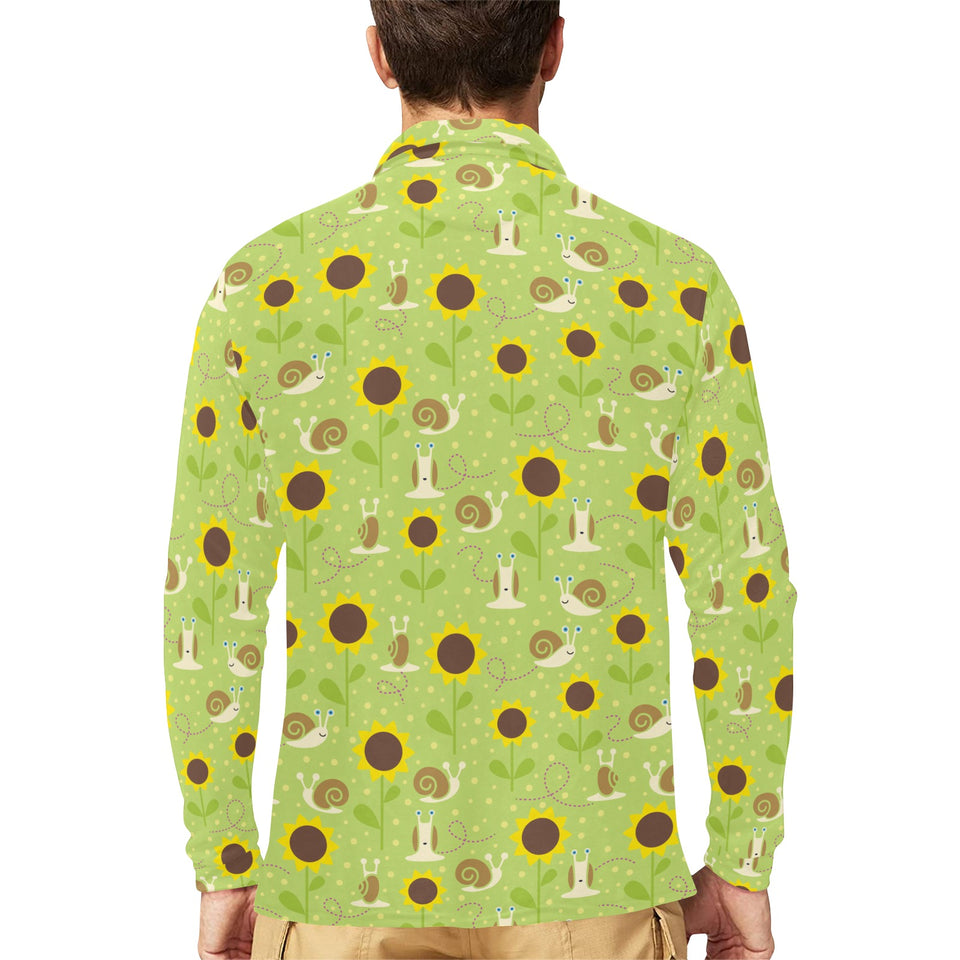 Snail Pattern Print Design 01 Men's Long Sleeve Polo Shirt