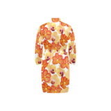 Orange yellow orchid flower pattern background Men's Long Sleeve Belted Night Robe